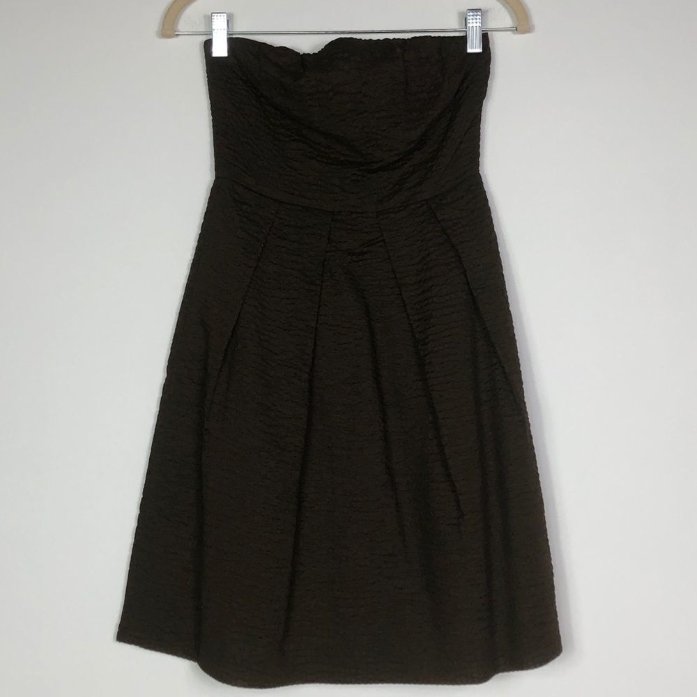 J. Crew Brown Crepe Fit & Flare Strapless Dress, Petite 0